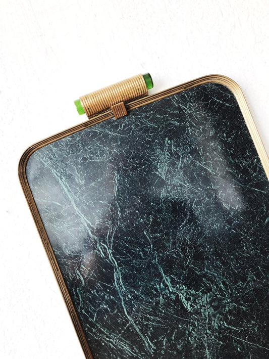 Mid Century Brass and Faux Marble Tray