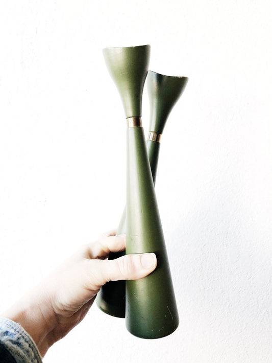 Mid Century Danish Wood Candlesticks