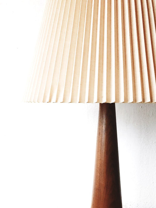 Mid Century Teak Lamp with Pleated Shade
