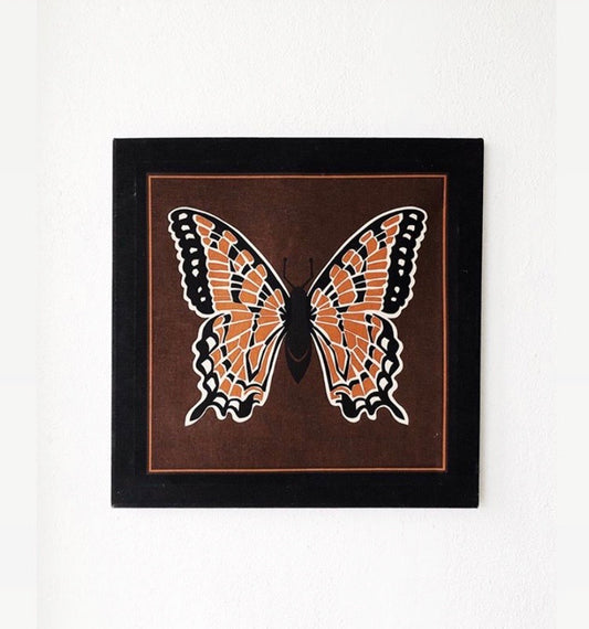 Vintage Butterfly Screen Print Fabric Art