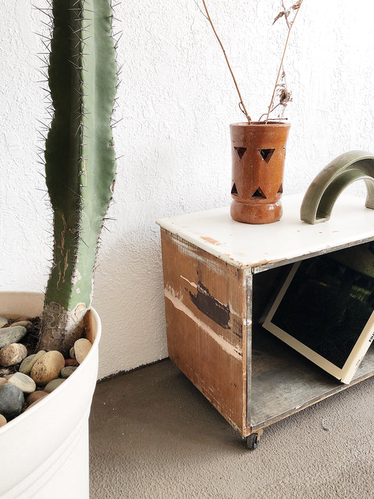 Vintage Tin Lined Industrial Rolling Caddy