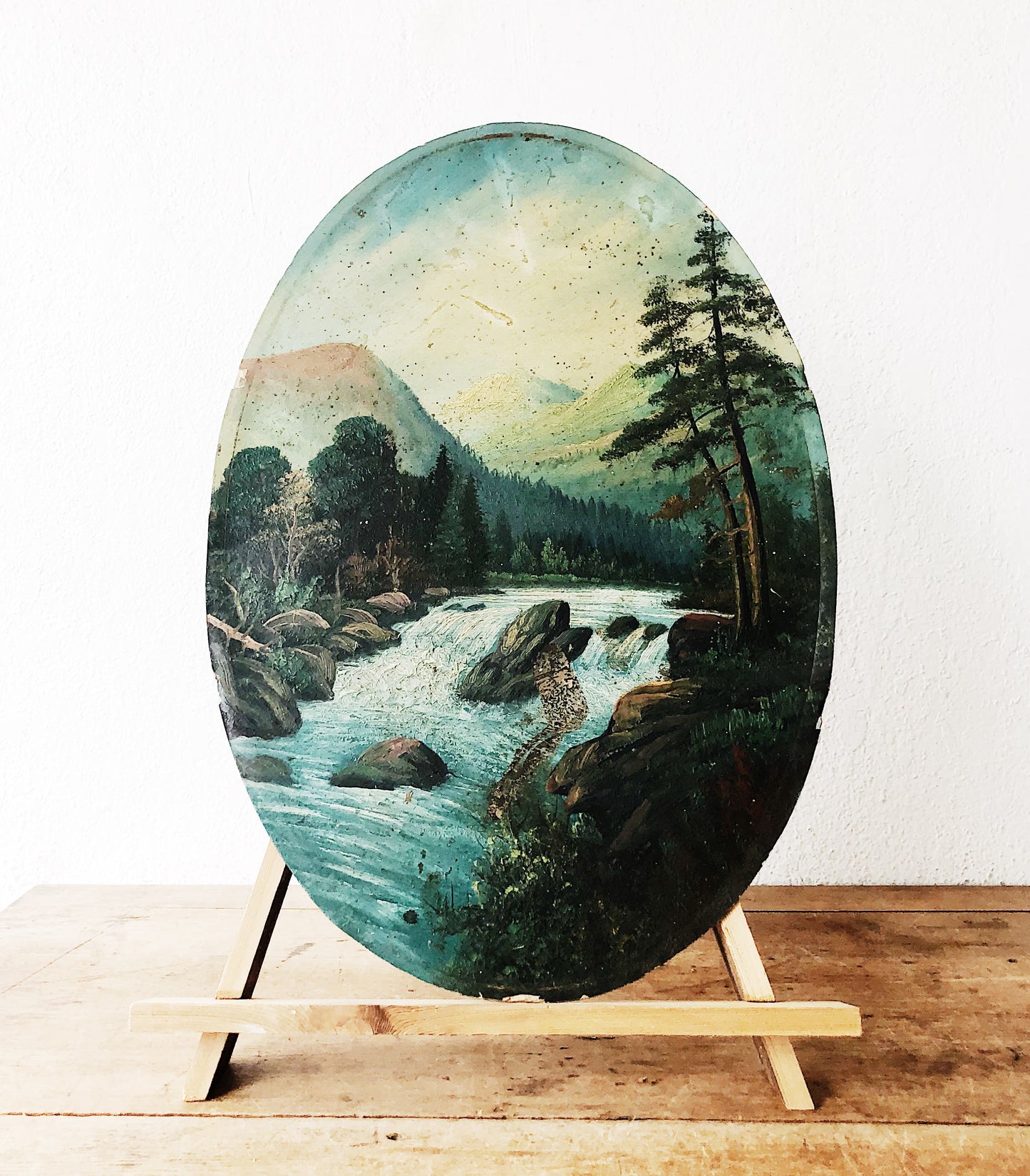 Antique Oil Painting with Easel