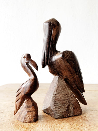 Mid Century Carved Wood Pelican Pair