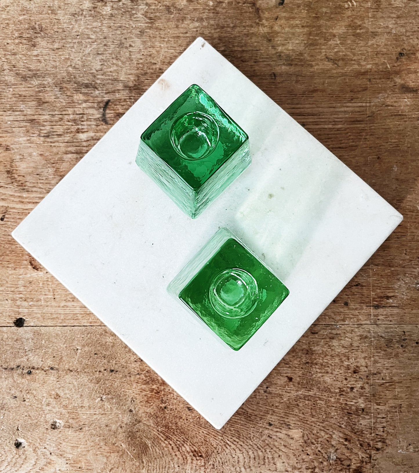 Vintage Green Glass Candle Holders