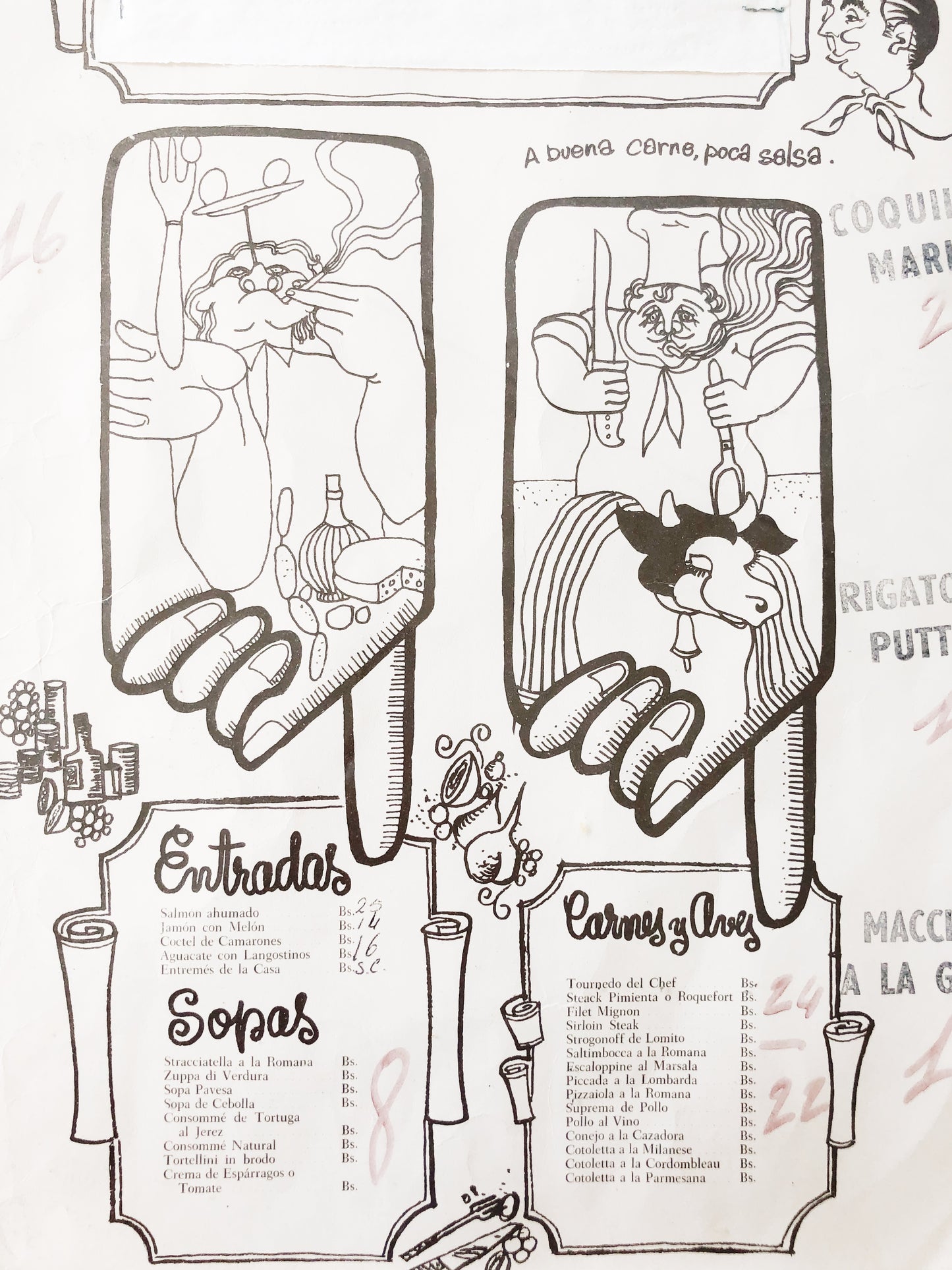 Whimsical Mexican Italian Menu Art