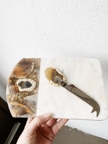 Marble and Agate Cutting Board w Knife