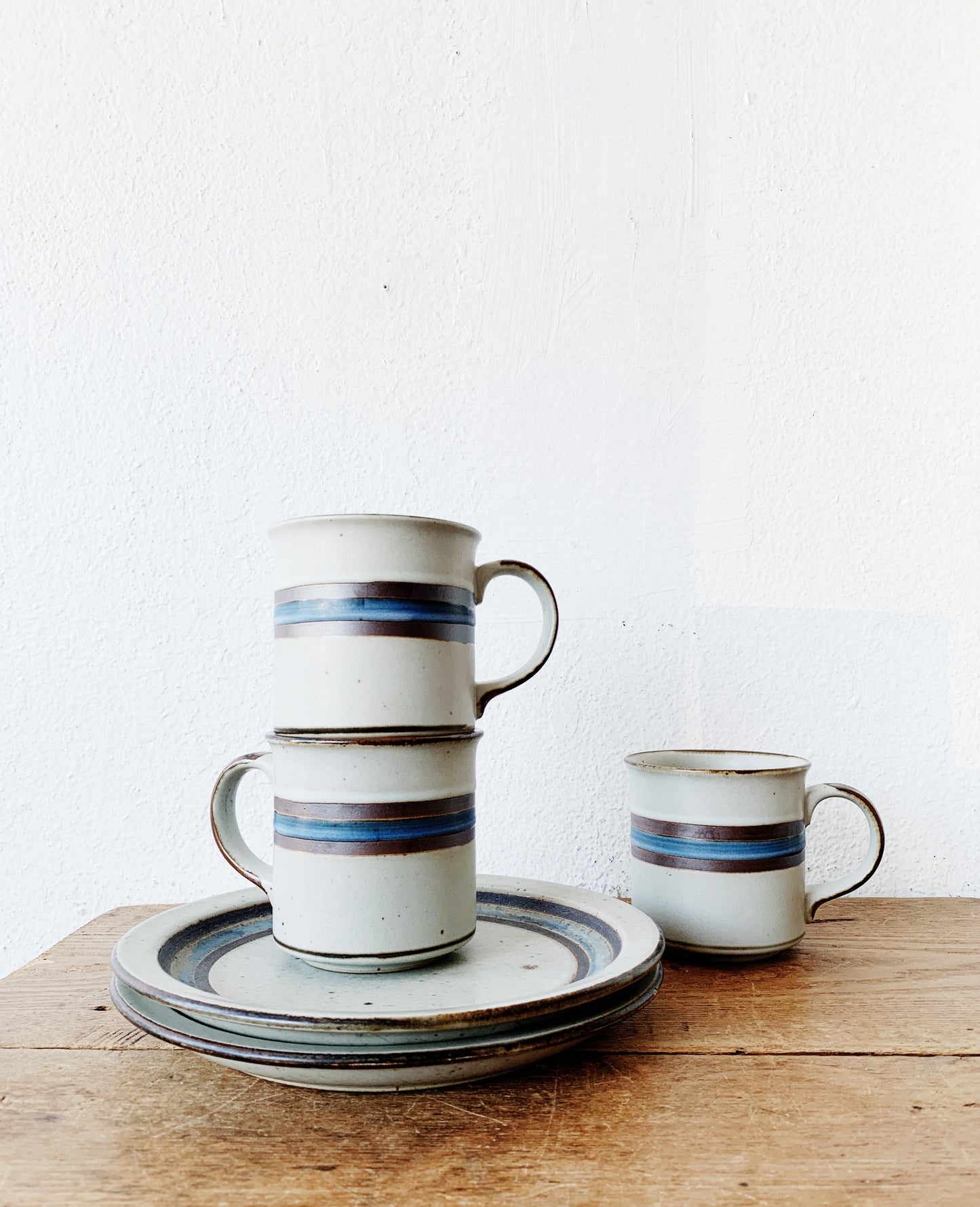 Vintage Otigiri Horizon Stoneware Mug and Saucer Set Japan