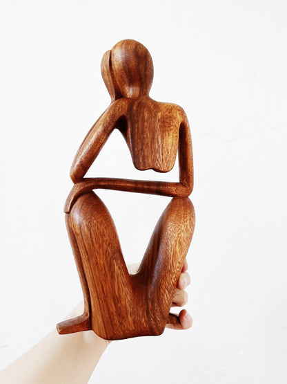 Vintage Wooden Thinker Sculpture