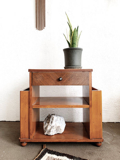 Vintage Deco Era Wood Table with Storage