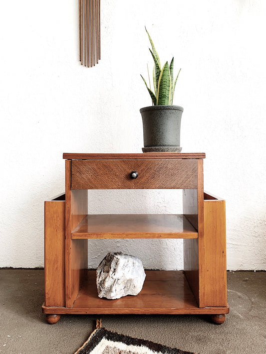 Vintage Deco Era Wood Table with Storage