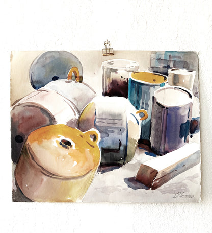 Original Signed JP Gaston Watercolor Still Life