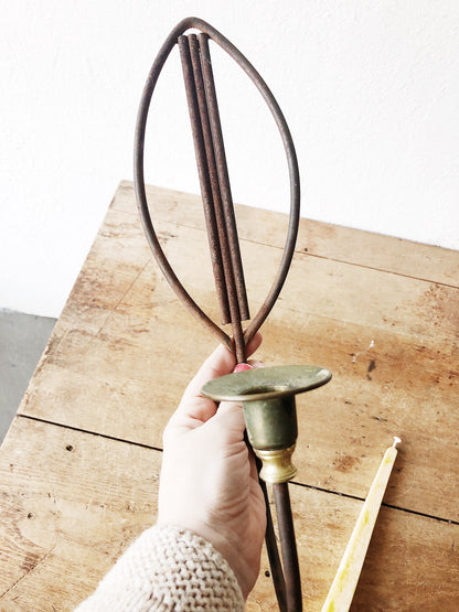 Vintage Metal Candle Sconce and Beeswax Tapers