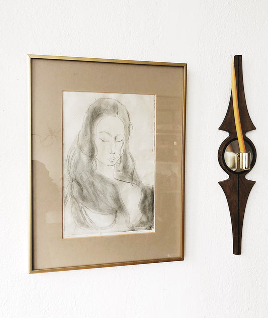 Vintage Original Portrait Etching