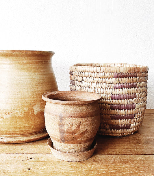 Vintage Stoneware Planter with Tray