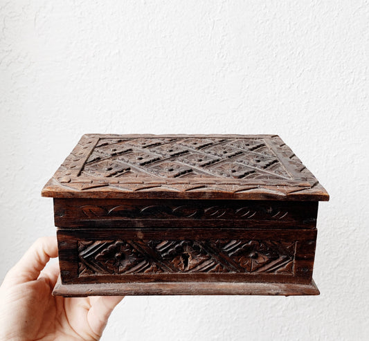 Vintage Carved Wood Jewelry Box