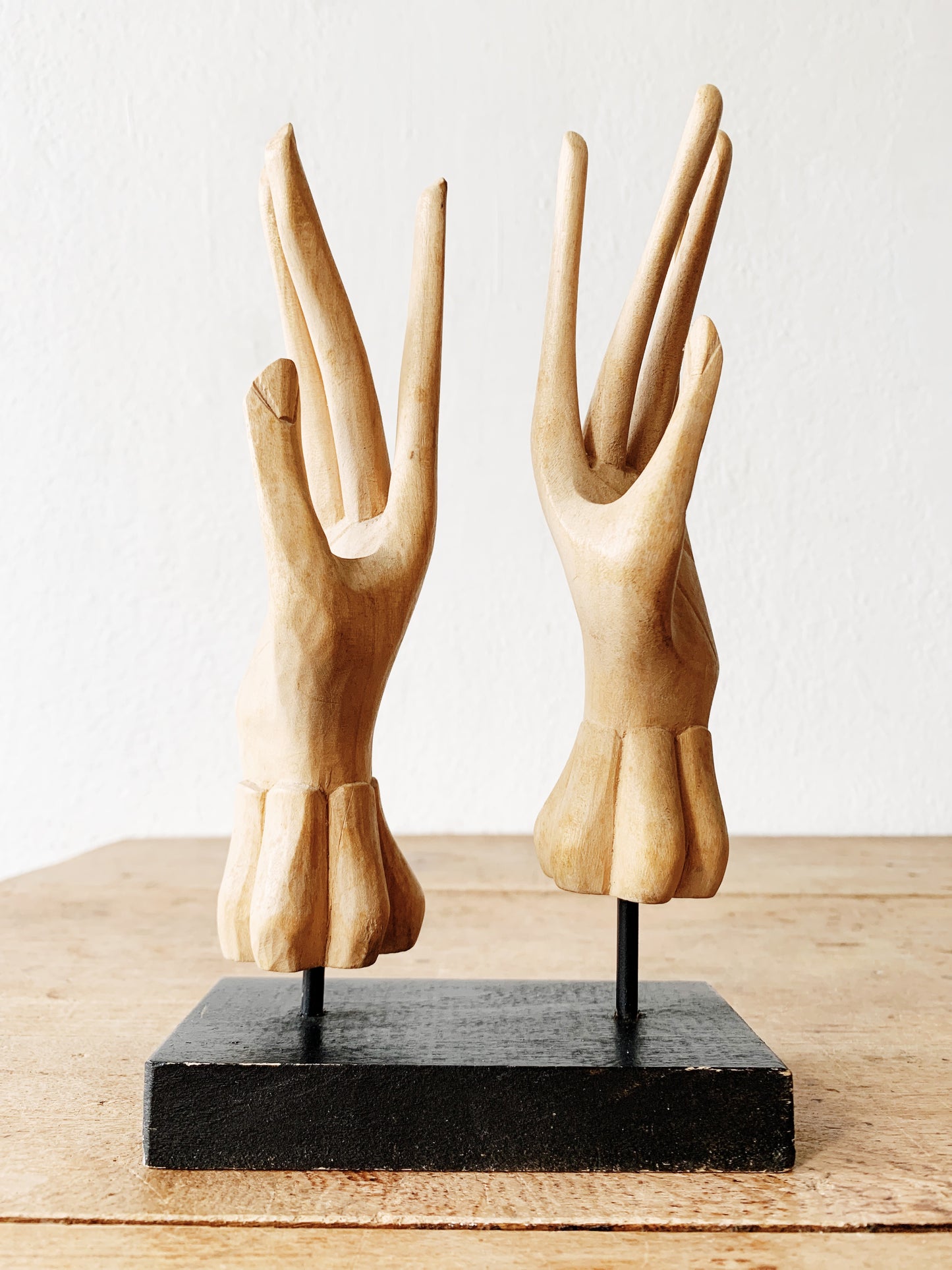 Double Carved Wood Hand Sculpture