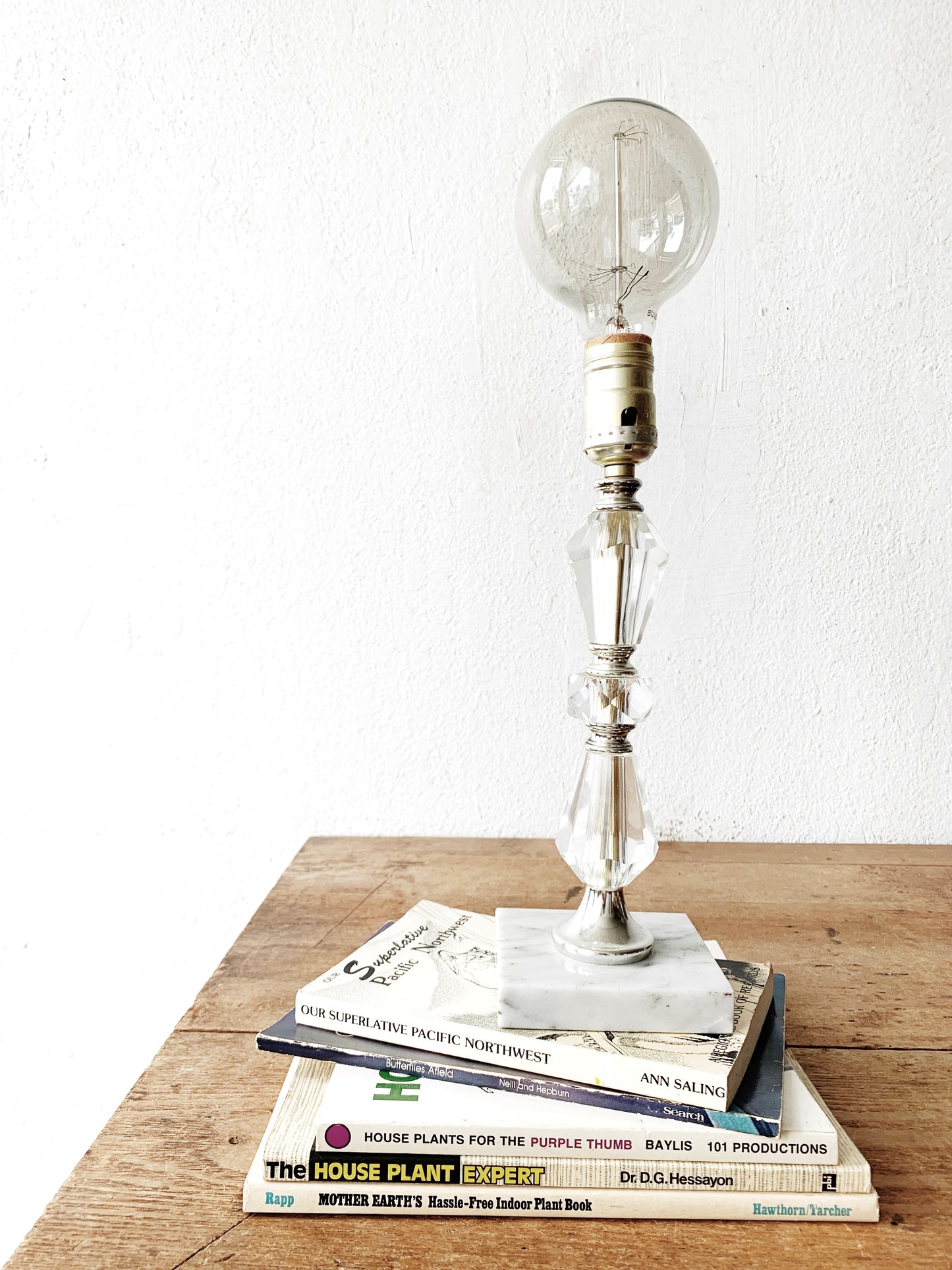 Mid Century Cut Glass Lamp with Marble Base