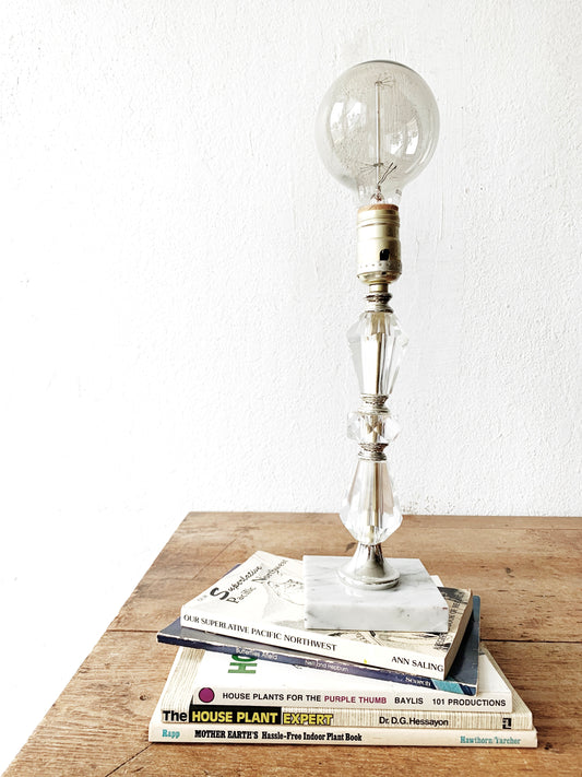 Mid Century Cut Glass Lamp with Marble Base