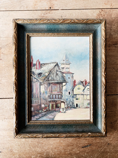 Antique Framed Village Painting