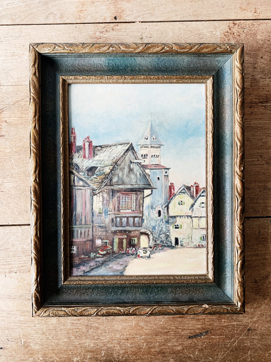 Antique Framed Village Painting