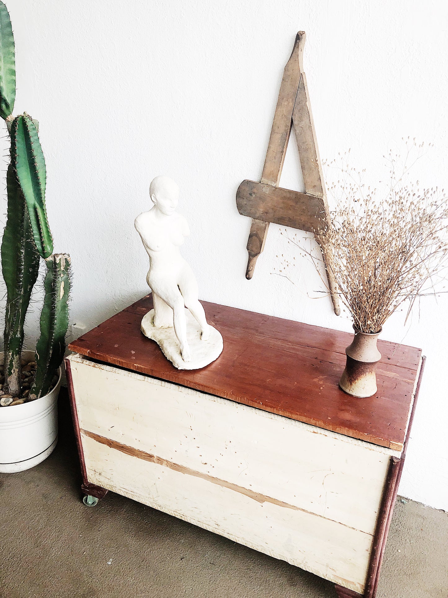 Vintage Handmade Wood Trunk on Wheels