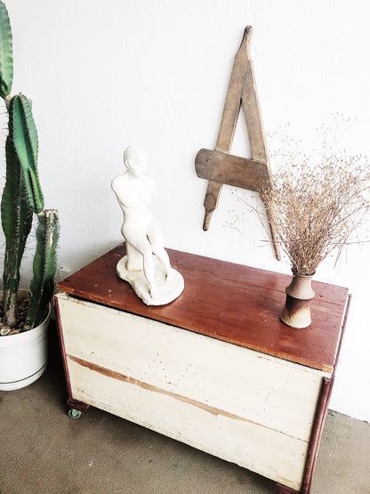 Vintage Handmade Wood Trunk on Wheels