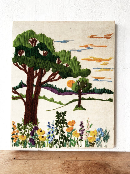 Vintage Crewel Landscape