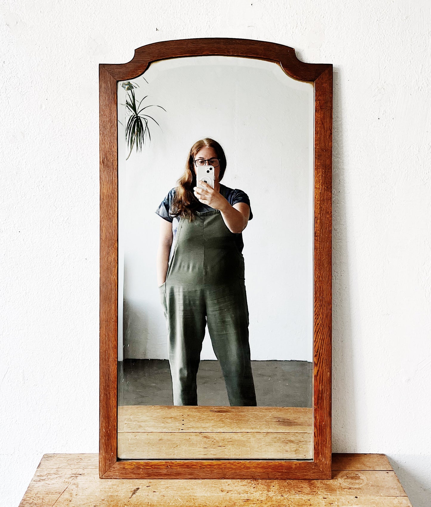 Antique Tall Arched Wood Mirror