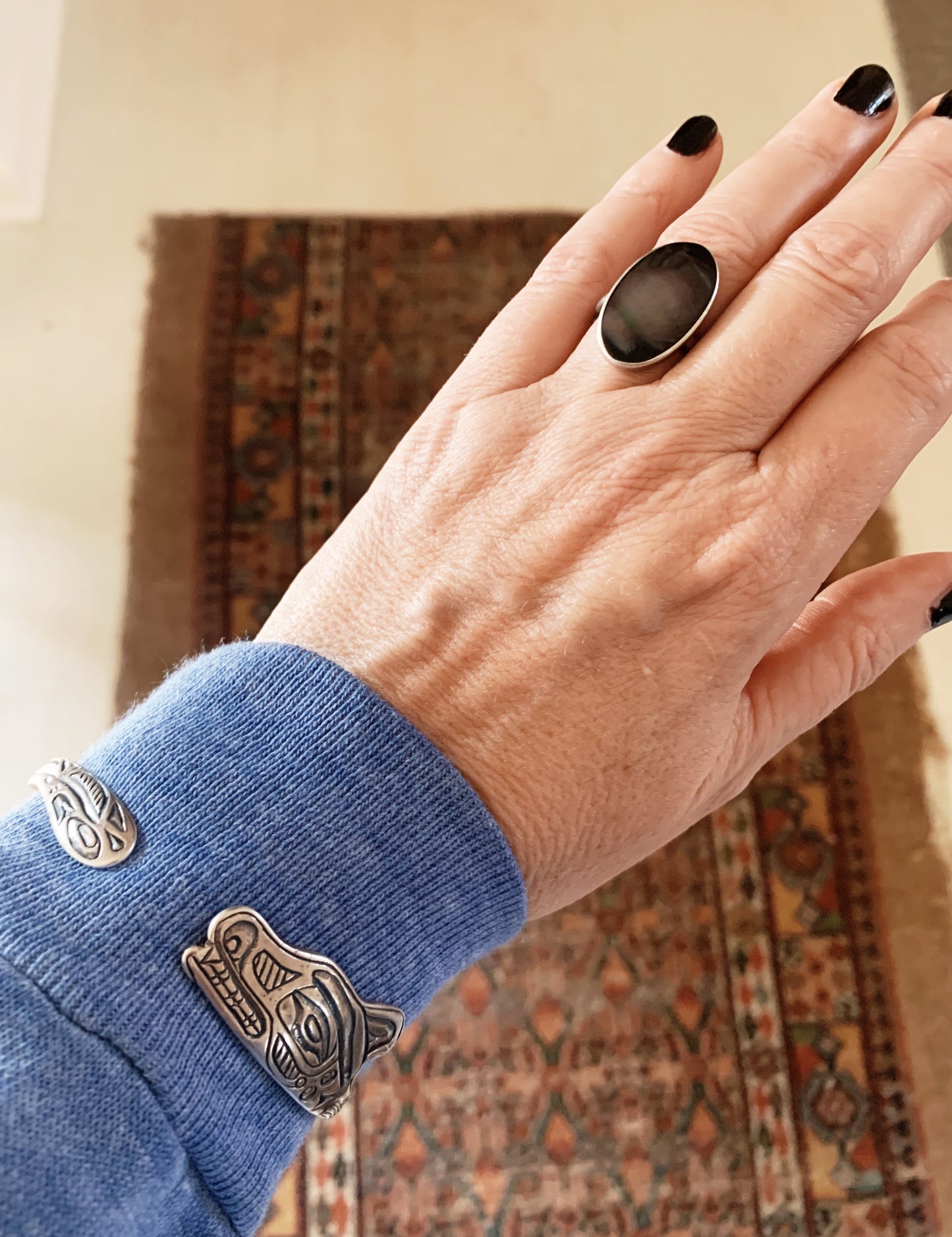 Vintage Bill J. Wilson Tlingit Sterling Wolf Cuff Bracelet