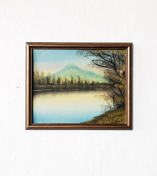 Vintage Blue Mountain Oil Painting