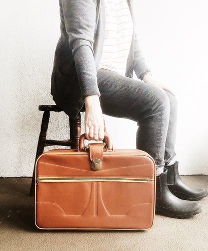 Vintage Orange Suitcase with Key