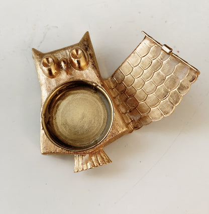 Vintage Goldtone Owl Pin with Solid Perfume or Lip Balm Compartment