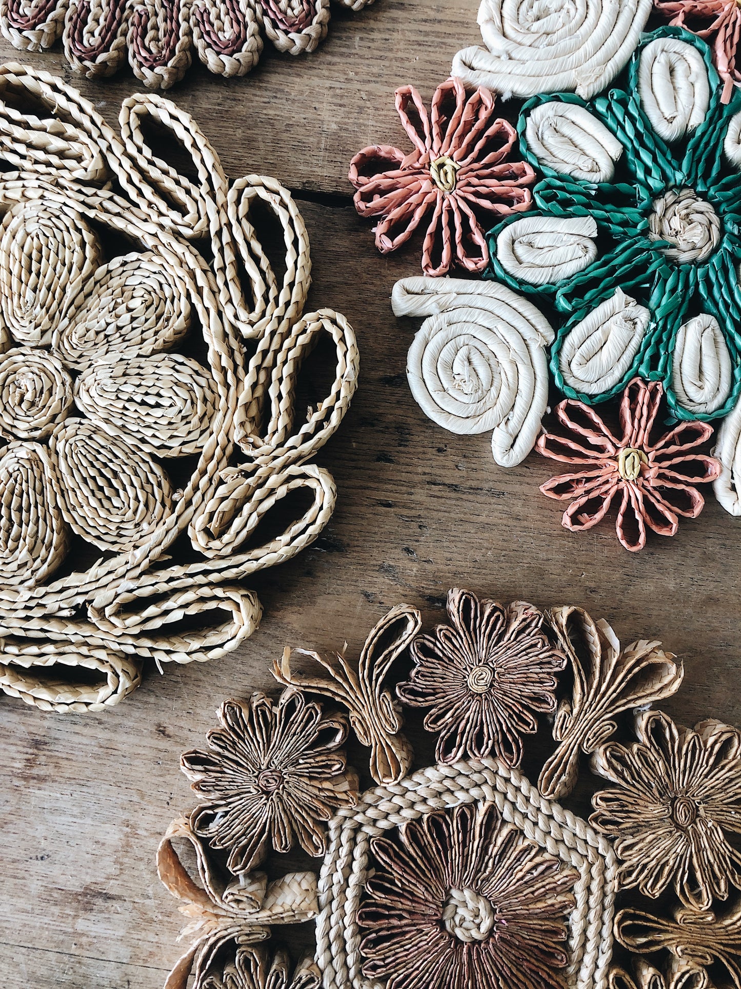 Vintage Straw Trivet Set