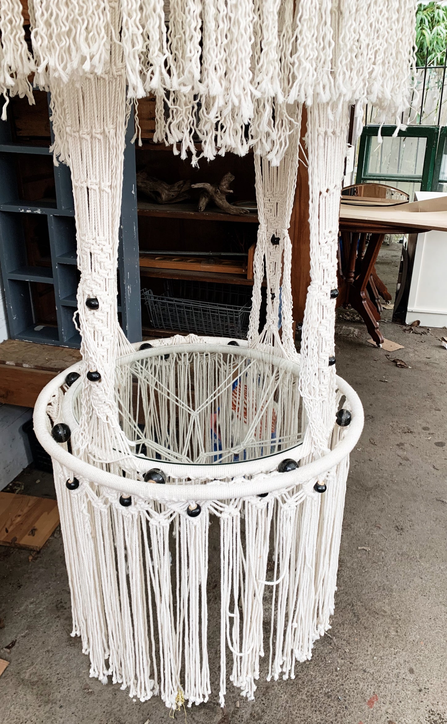 Huge Vintage Hanging Macrame Art / Table