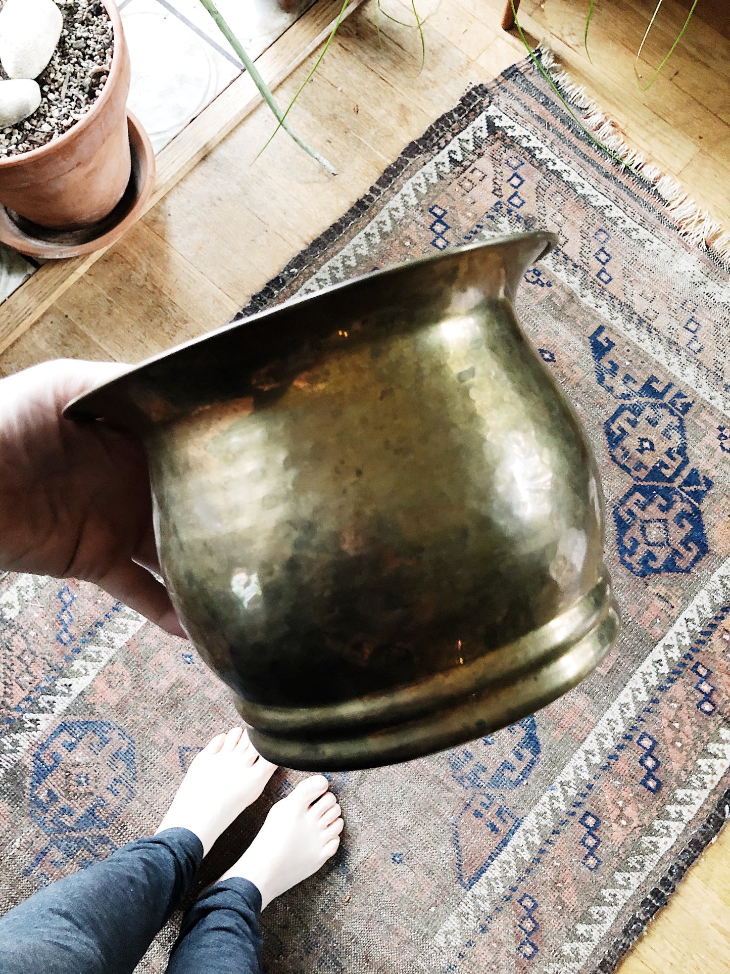 Vintage Hammered Brass Planter