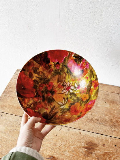 Mid Century Floral Fiberglass Serving Bowl