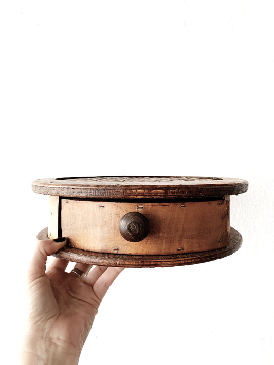 Vintage Handmade Round Wood Box