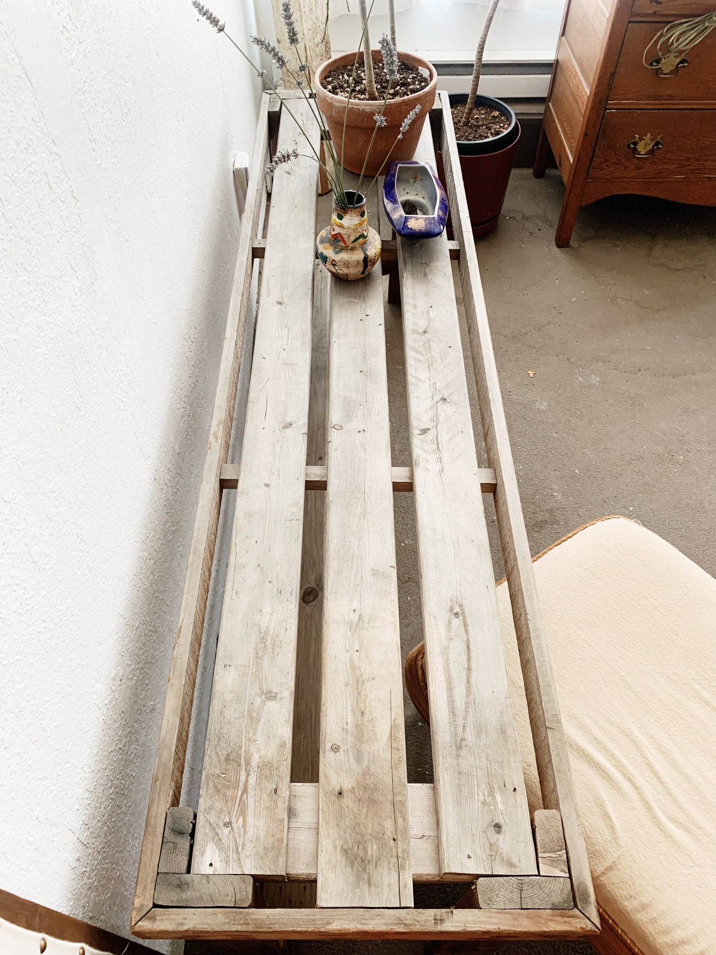 Vintage Large Sturdy Wood Bench