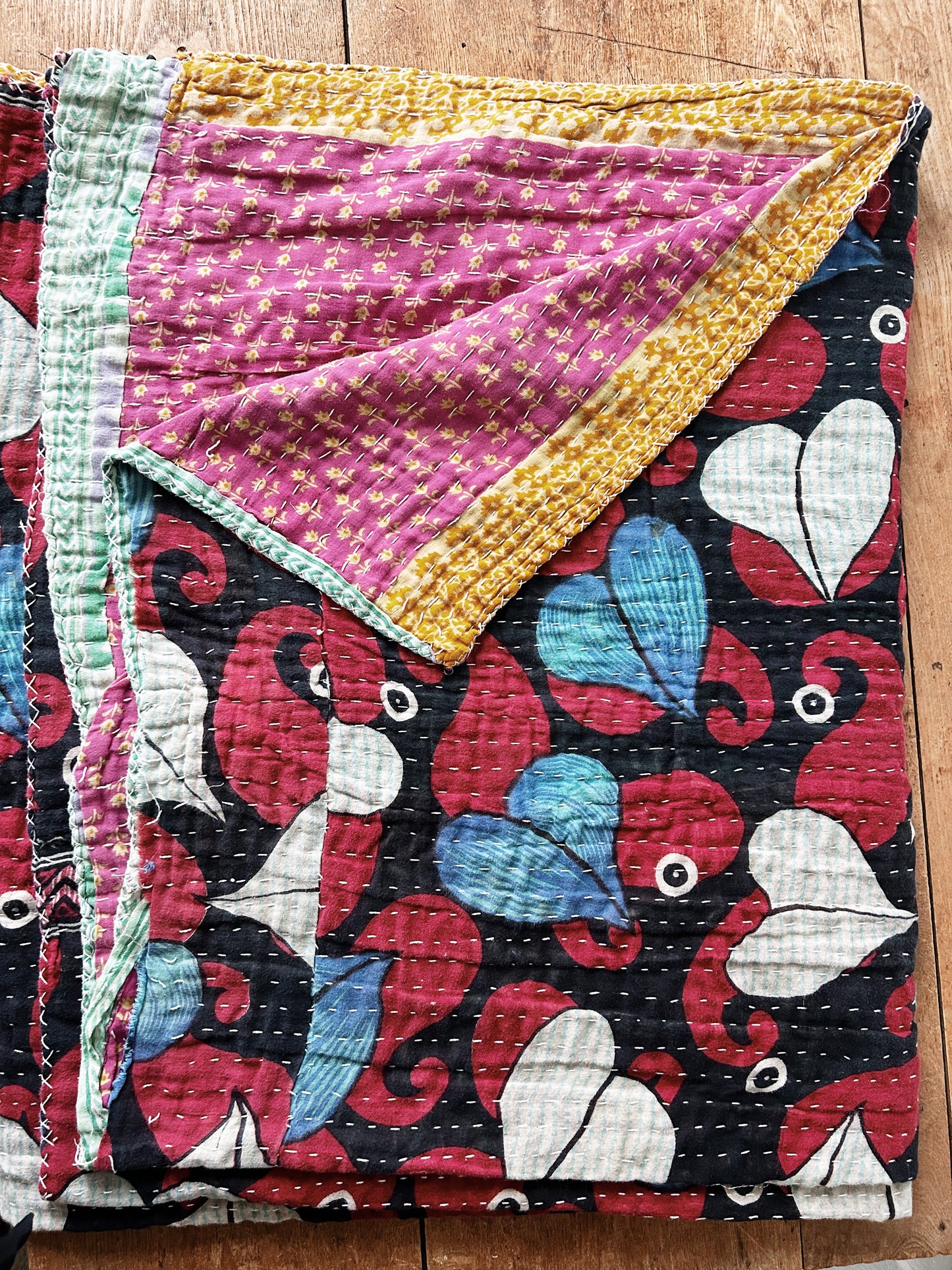 Vintage Reversible Cotton Kantha Quilt
