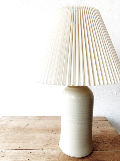 Vintage Taupe Pottery Lamp with Cream Pleated Shade