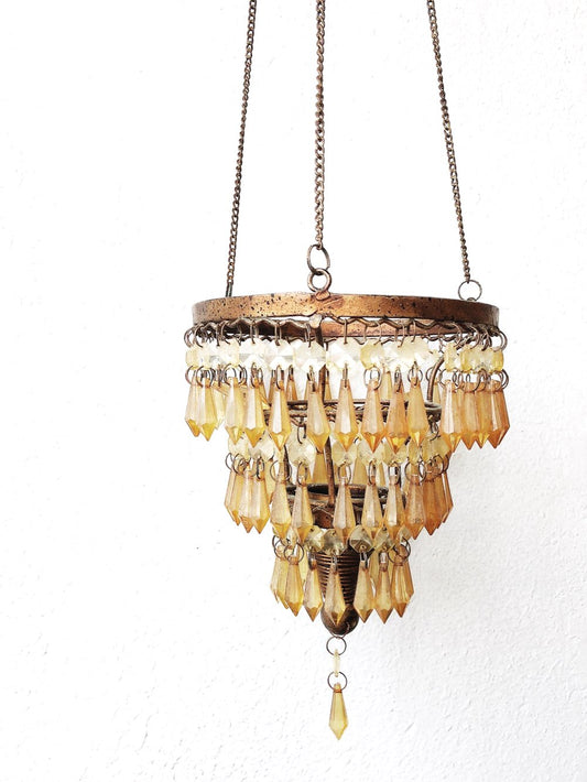 Vintage Amber Glass Candle Lantern