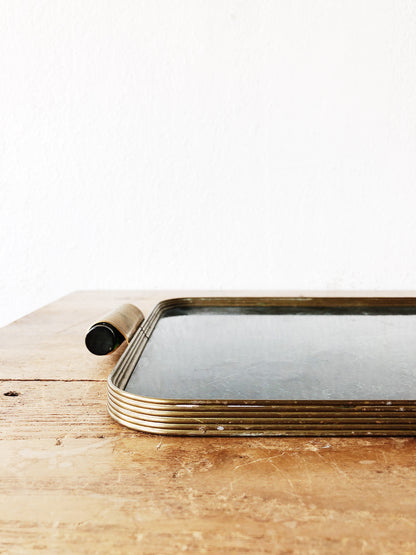 Mid Century Brass and Faux Marble Tray