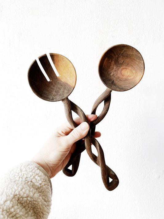 Vintage Carved Olive Wood Servers