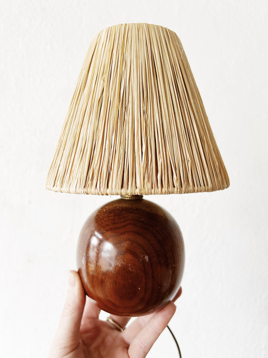 Small Vintage Burl Wood Lamp with Shade