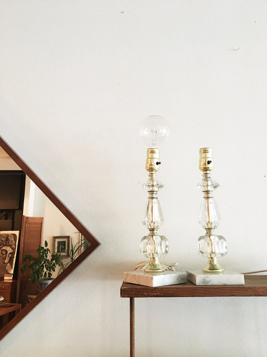 RESERVED FOR LAURA Vintage Cut Glass and Marble Lamps