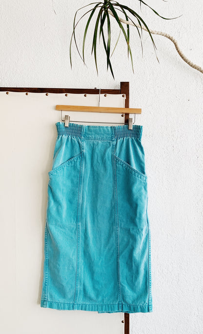 Vintage Turquoise Denim Pencil Skirt