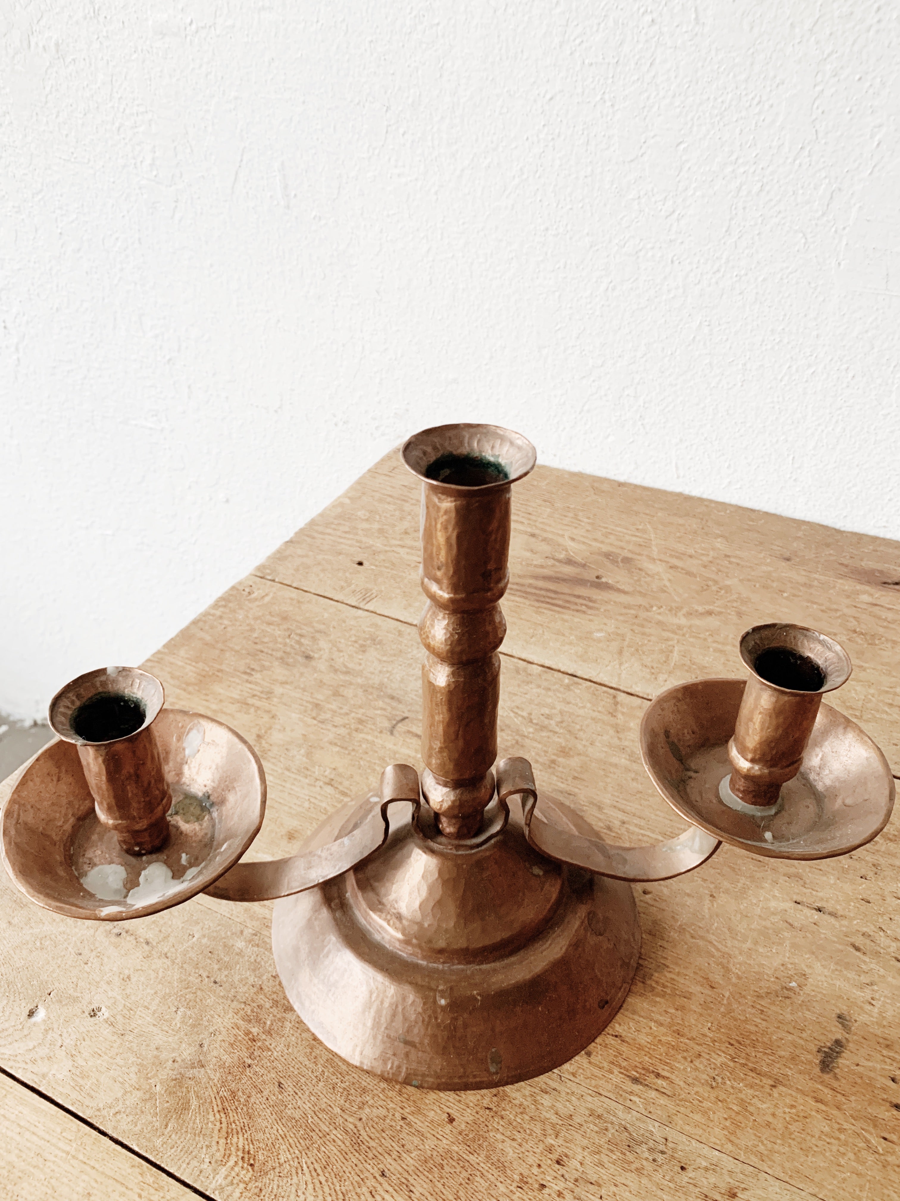 Vintage Hammered Coper Candelabra - Thumbnail 3