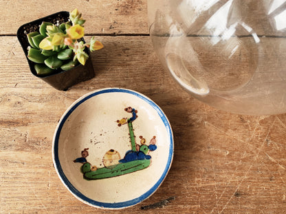 Vintage Hand Painted Dish with Glass Globe Terrarium