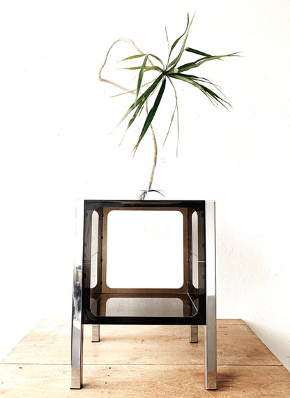 Mid Century Smoky Lucite and Chrome Table