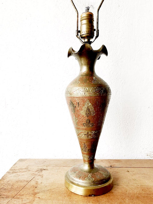 Vintage Handpainted Brass Lamp